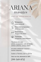 ARIANA MASAJES: VIVÍ LA EXPERIENCIA! •RELAJANTES, DESCONTRACTURANTES , DEPORTIVOS, TAILANDES Y MÁS!!!  ¡DISPONIBLE EN CIPOLLETTI!